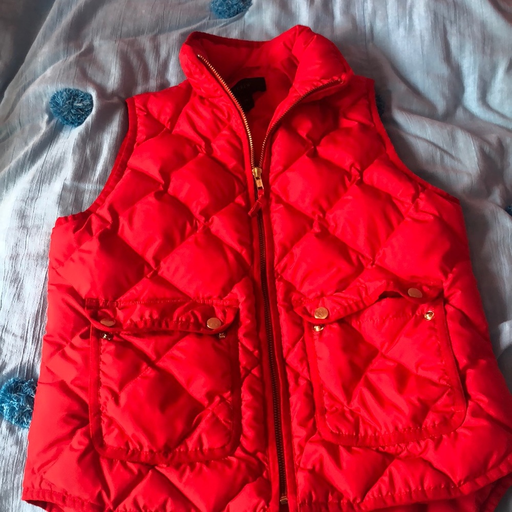 JCREW coral/red puffer vest (hardly worn!)